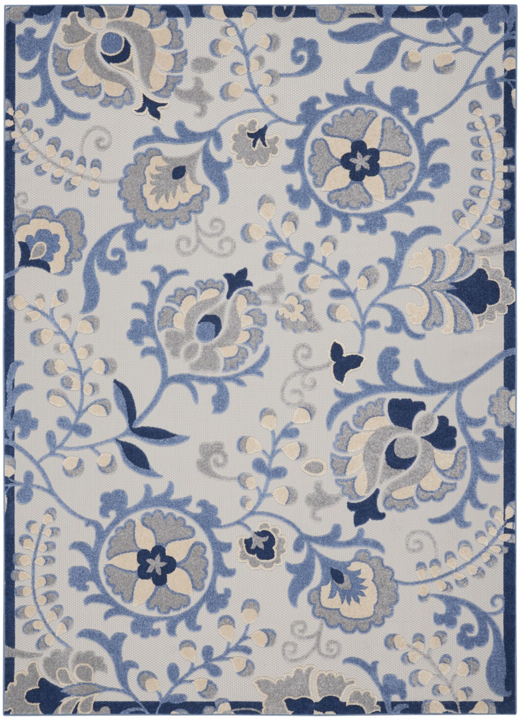 7' X 10' Blue And Gray Floral Indoor Outdoor Area Rug-384841-1