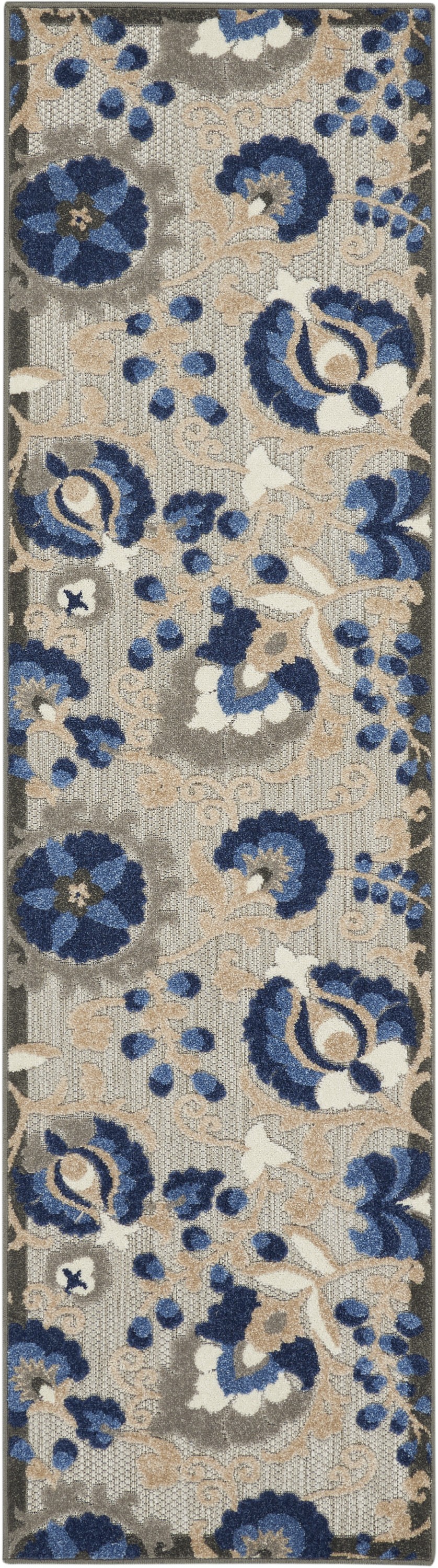 2' X 6' Blue And Gray Floral Indoor Outdoor Area Rug-384852-1
