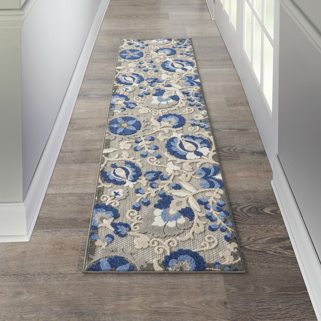 2 x 6 Natural and Blue Indoor Outdoor Runner Rug