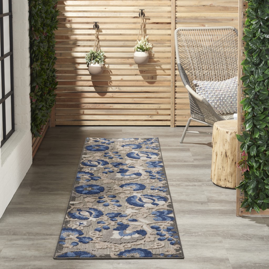 2 x 6 Natural and Blue Indoor Outdoor Runner Rug