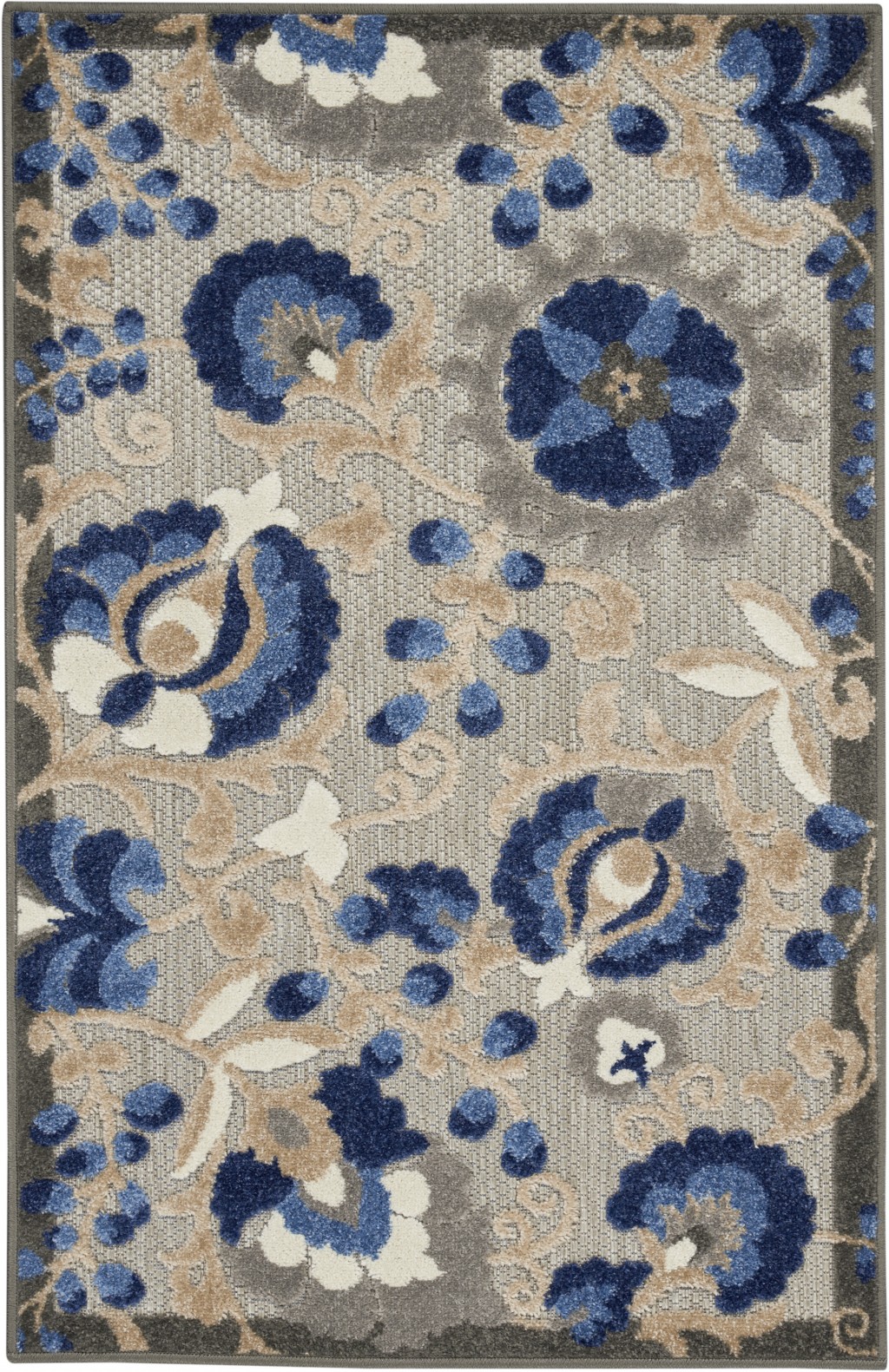 3' X 4' Blue And Gray Floral Indoor Outdoor Area Rug-384856-1