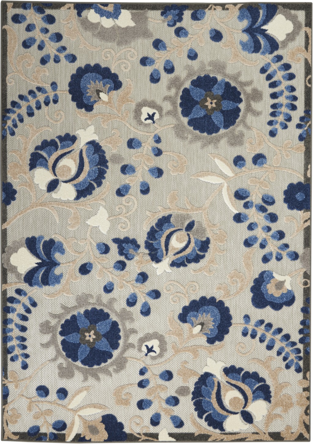 4' X 6' Blue And Gray Floral Indoor Outdoor Area Rug-384857-1