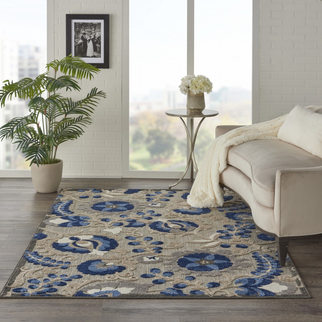 5 x 8 Natural and Blue Indoor Outdoor Area Rug