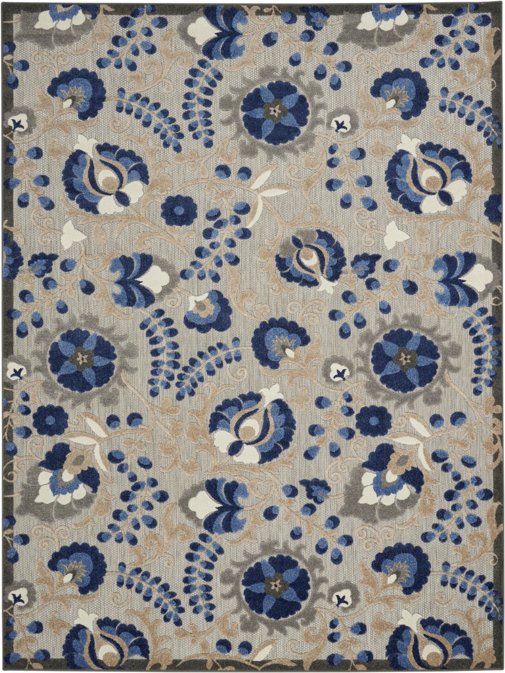 7' X 10' Blue And Gray Floral Indoor Outdoor Area Rug-384862-1