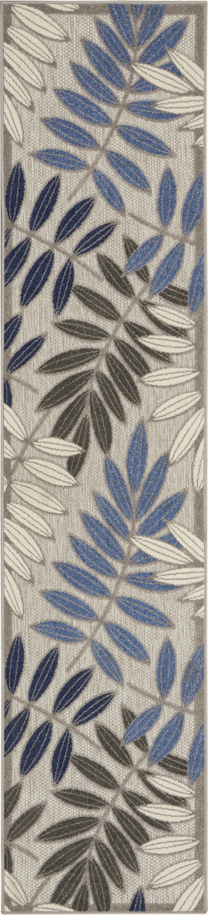 2' X 8' Blue And Gray Floral Indoor Outdoor Area Rug-384867-1