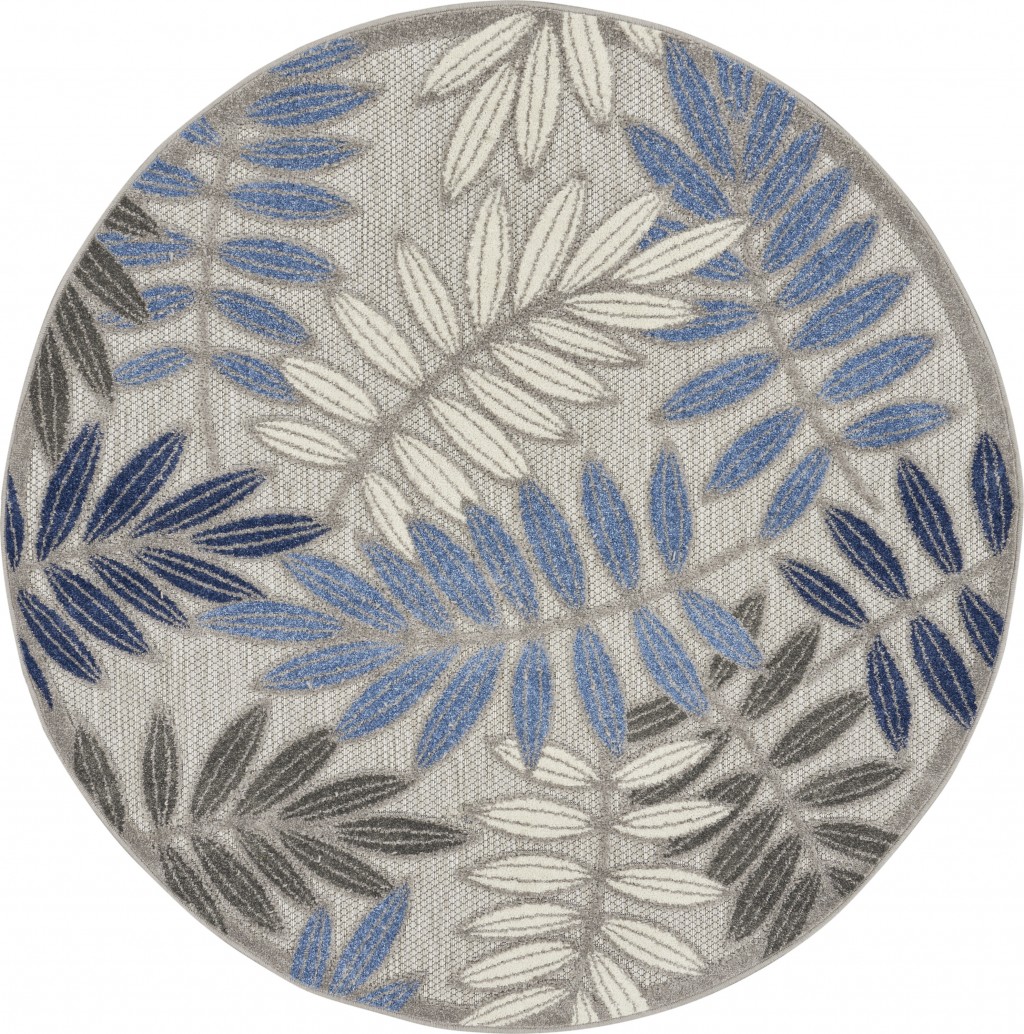4' Round Blue And Gray Round Floral Indoor Outdoor Area Rug-384870-1