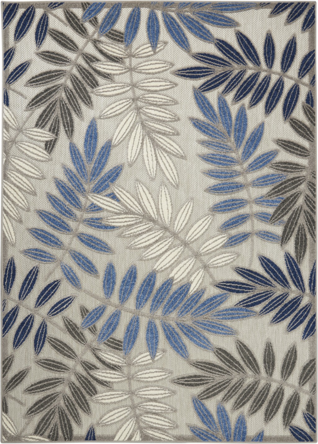5' X 7' Blue And Gray Floral Stain Resistant Indoor Outdoor Area Rug-384871-1