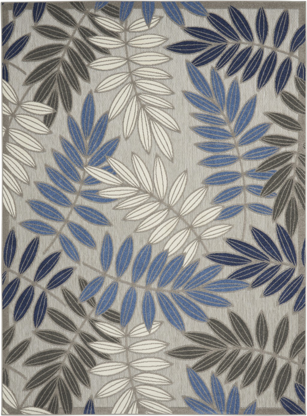7' X 10' Blue And Gray Round Floral Stain Resistant Indoor Outdoor Area Rug-384874-1
