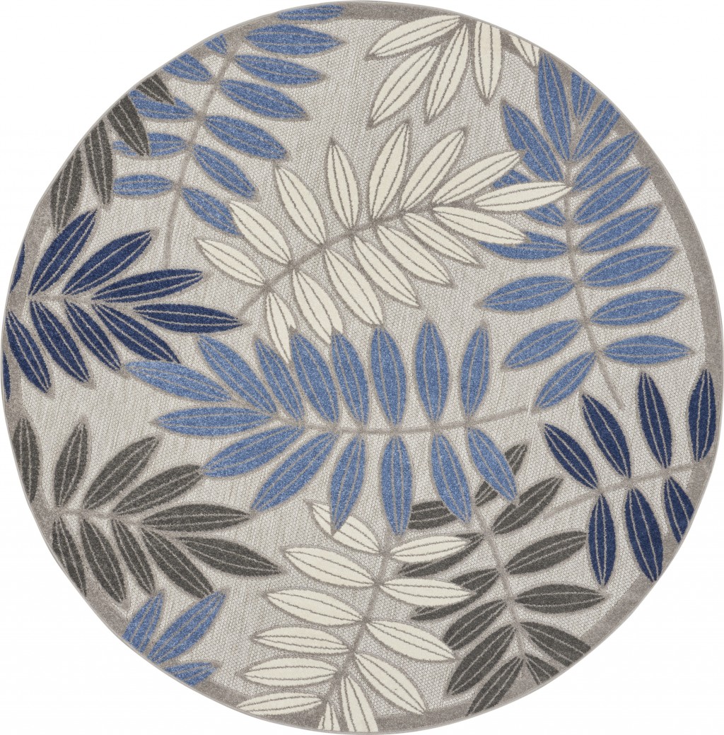 8' Round Blue And Gray Round Floral Indoor Outdoor Area Rug-384876-1