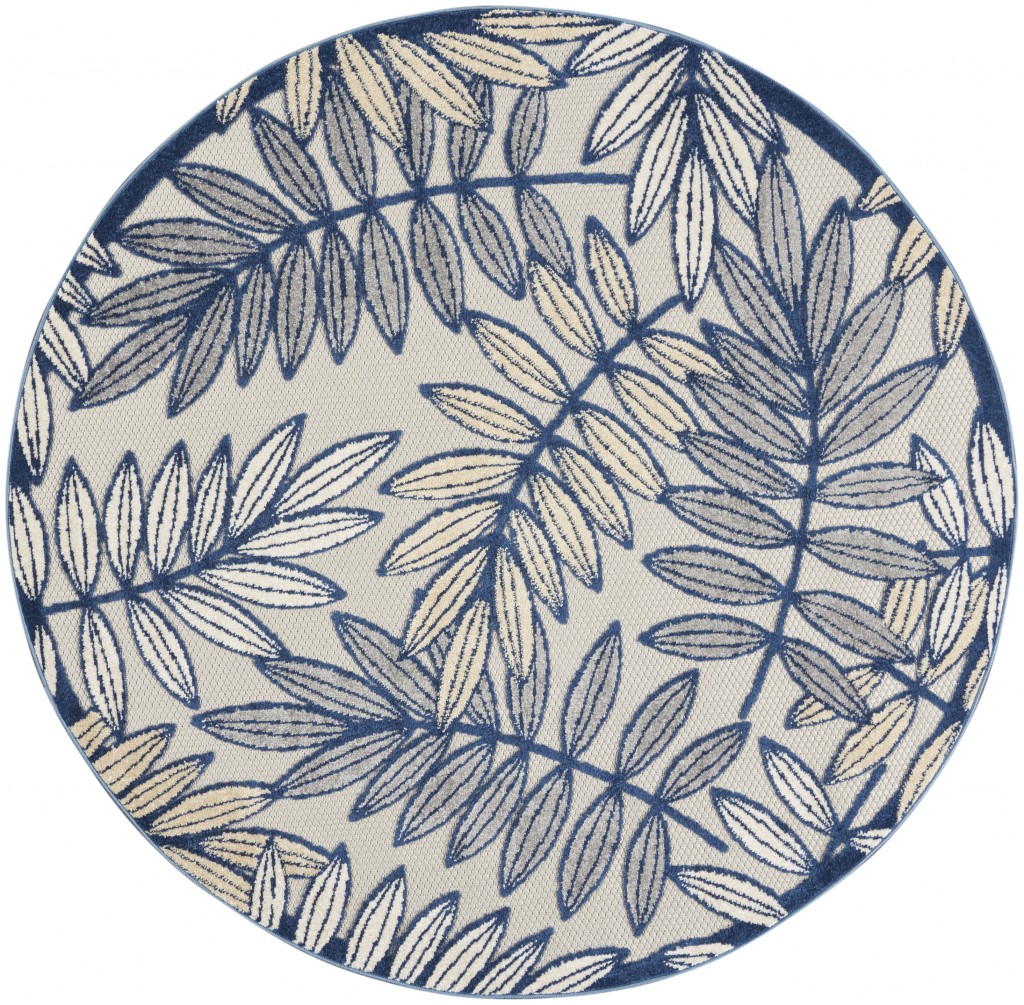 4' Round Ivory And Blue Round Floral Indoor Outdoor Area Rug-384881-1