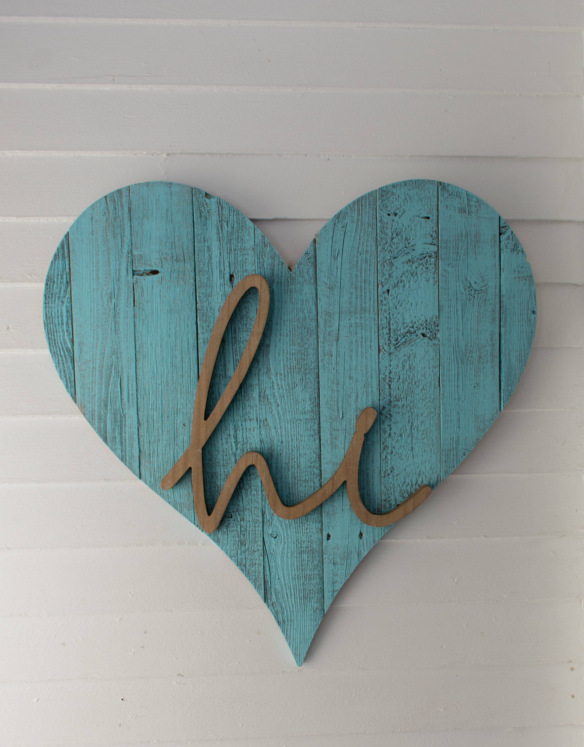 12" Farmhouse Turquoise Large Wooden Heart