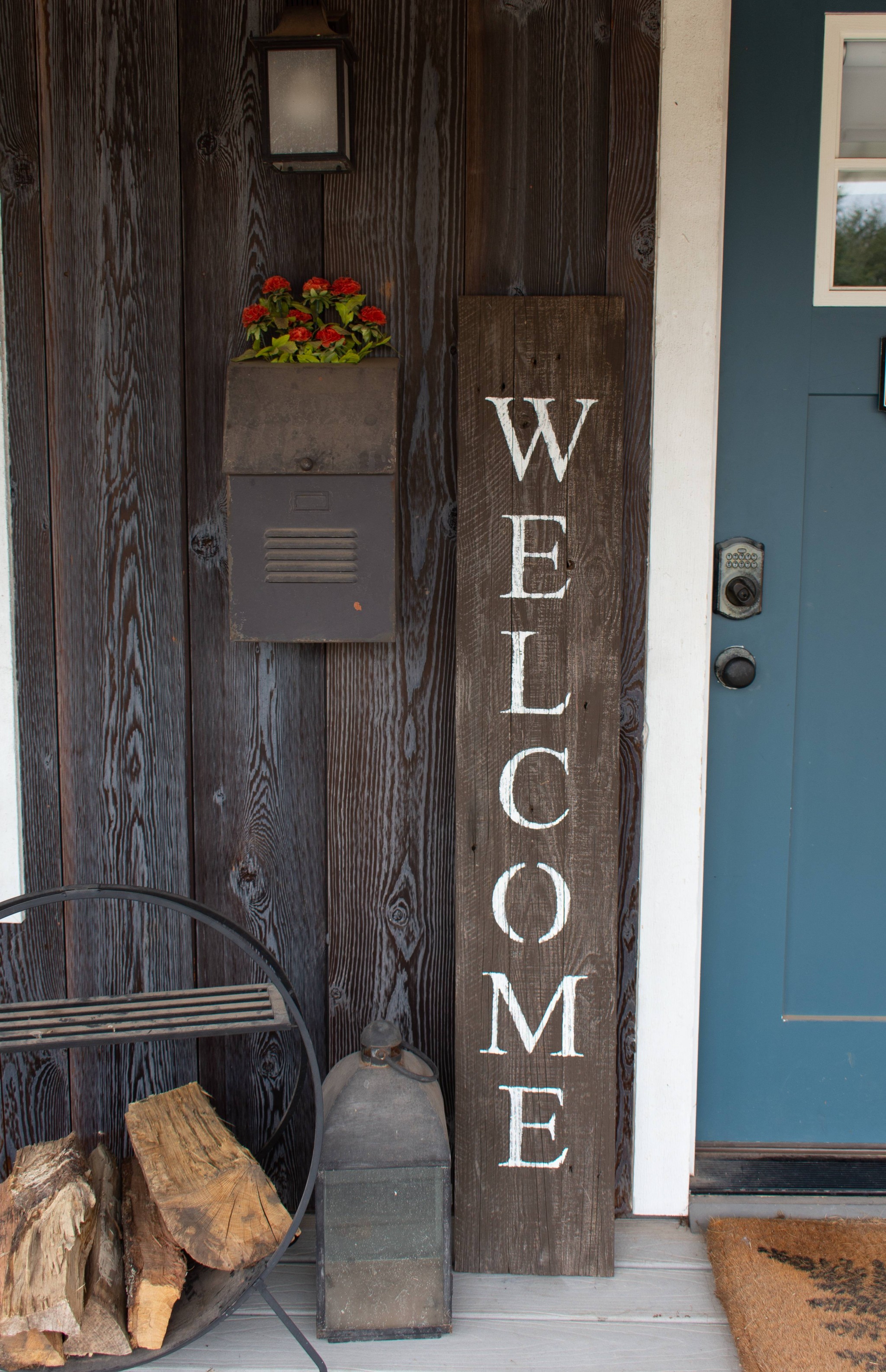 Rustic Espresso Brown and White Front Porch Welcome Sign