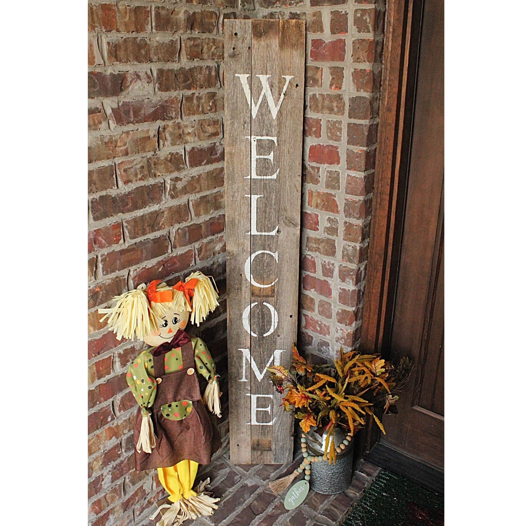 Rustic Dark Gray and White Front Porch Welcome Sign