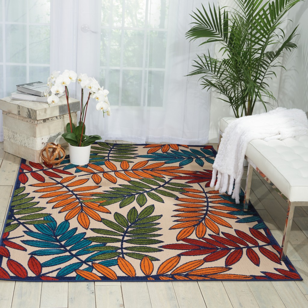 5x 8 Multicolored Leaves Indoor Outdoor Area Rug