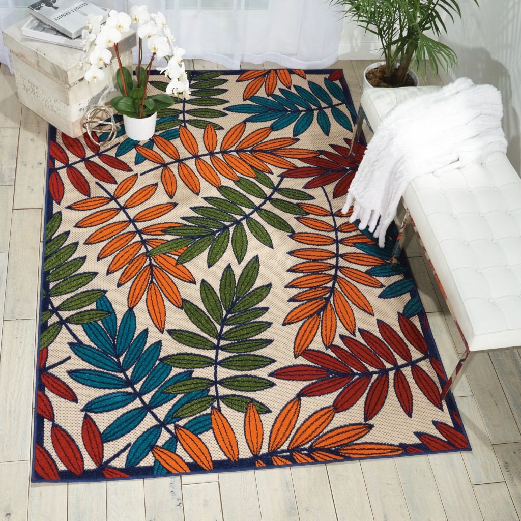 5x 8 Multicolored Leaves Indoor Outdoor Area Rug