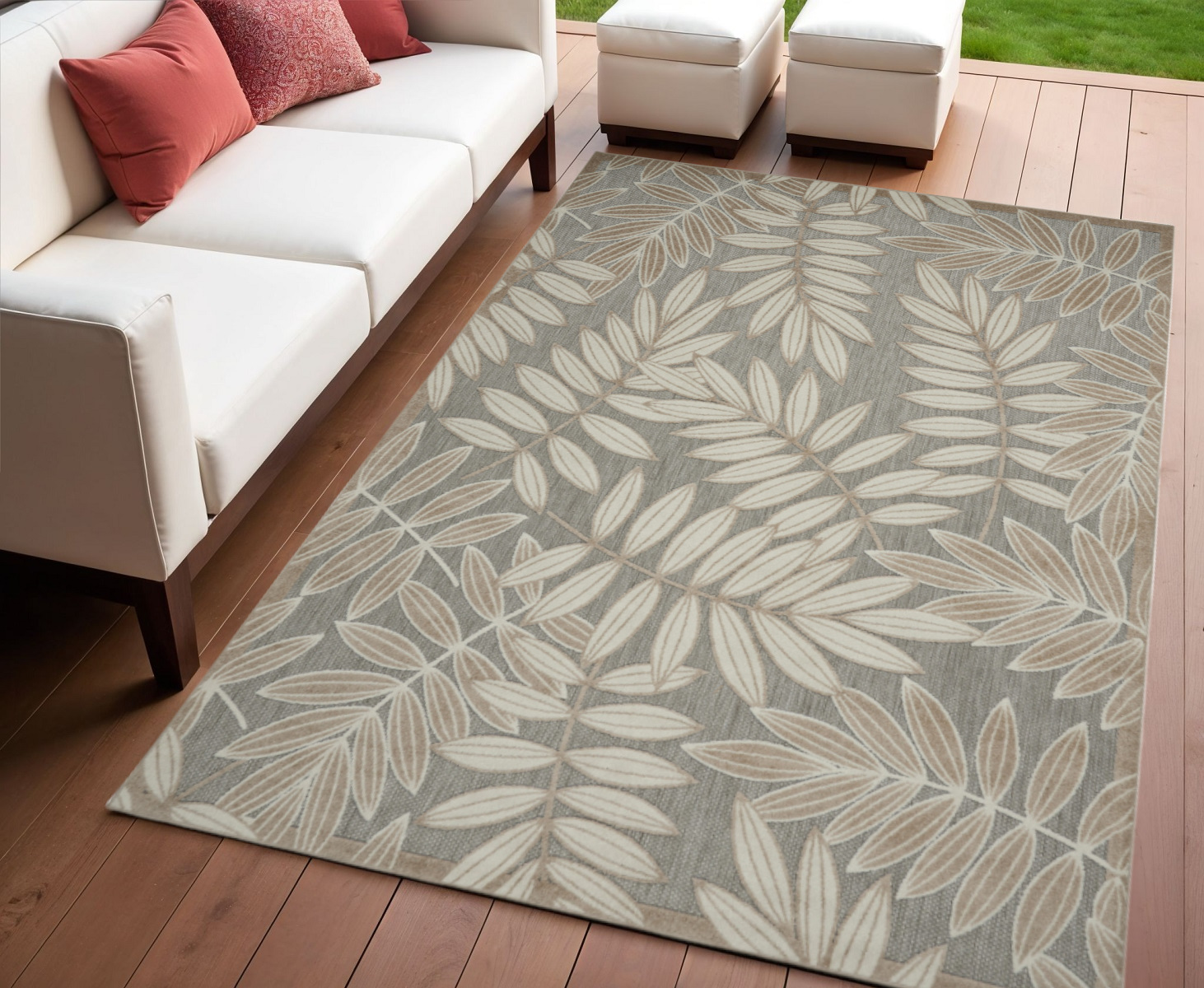 4' X 6' Gray And Ivory Floral Indoor Outdoor Area Rug-384954-1