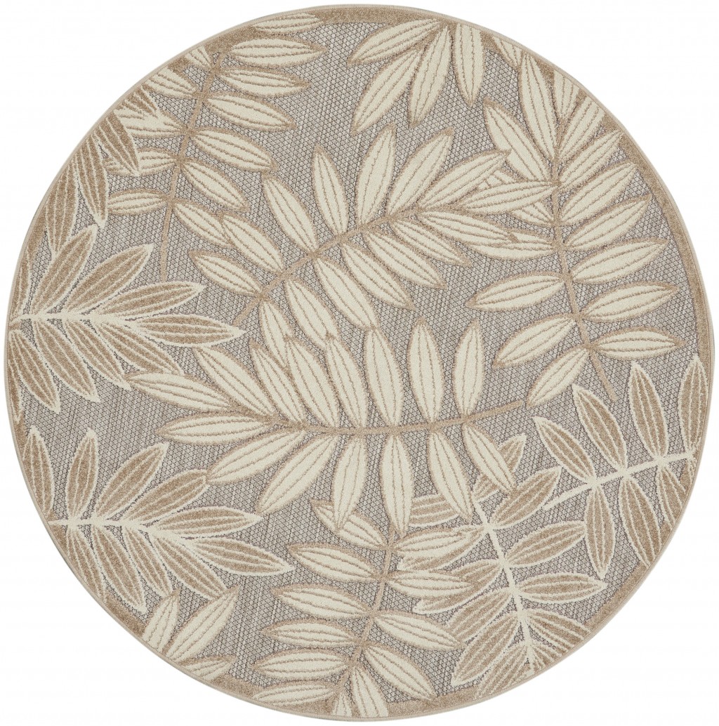 4' Round Gray And Ivory Round Floral Indoor Outdoor Area Rug-384955-1