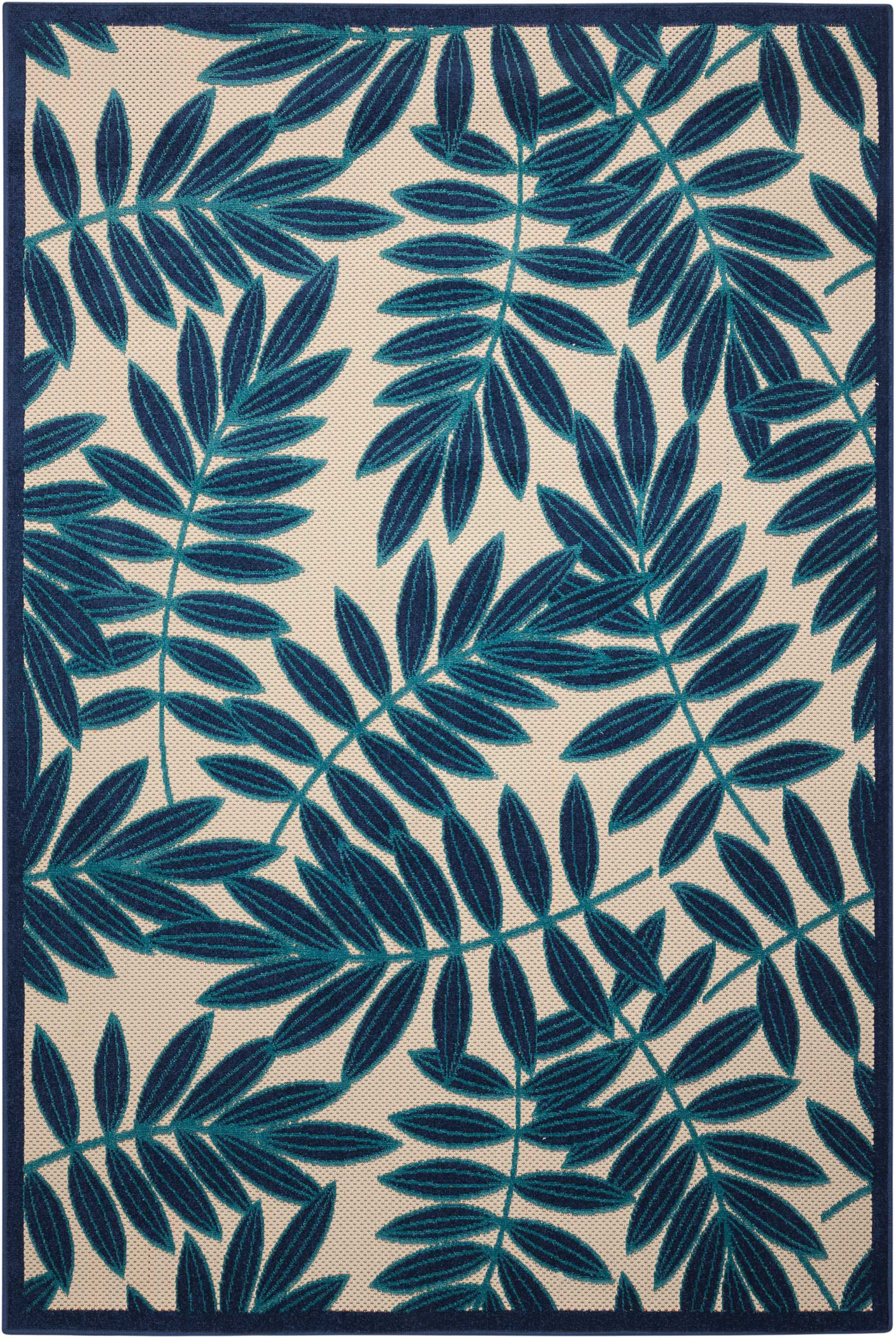 4' X 6' Blue And Ivory Floral Indoor Outdoor Area Rug-384963-1