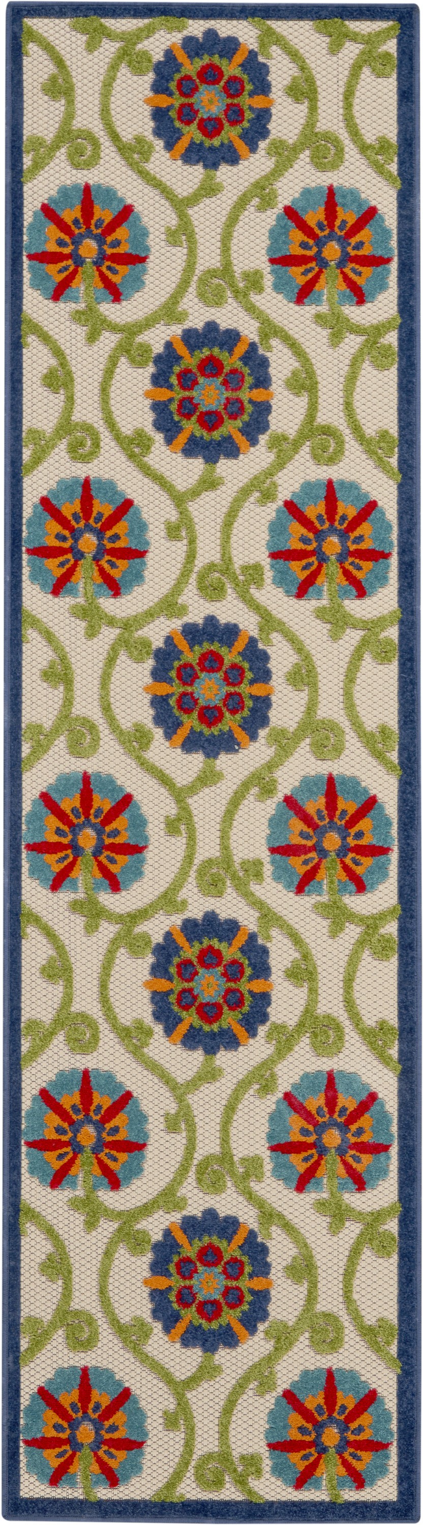 2' X 6' Ivory And Blue Floral Indoor Outdoor Area Rug-384967-1