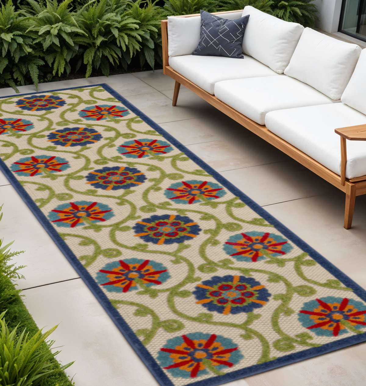 10' Ivory And Blue Indoor Outdoor Area Rug-384969-1
