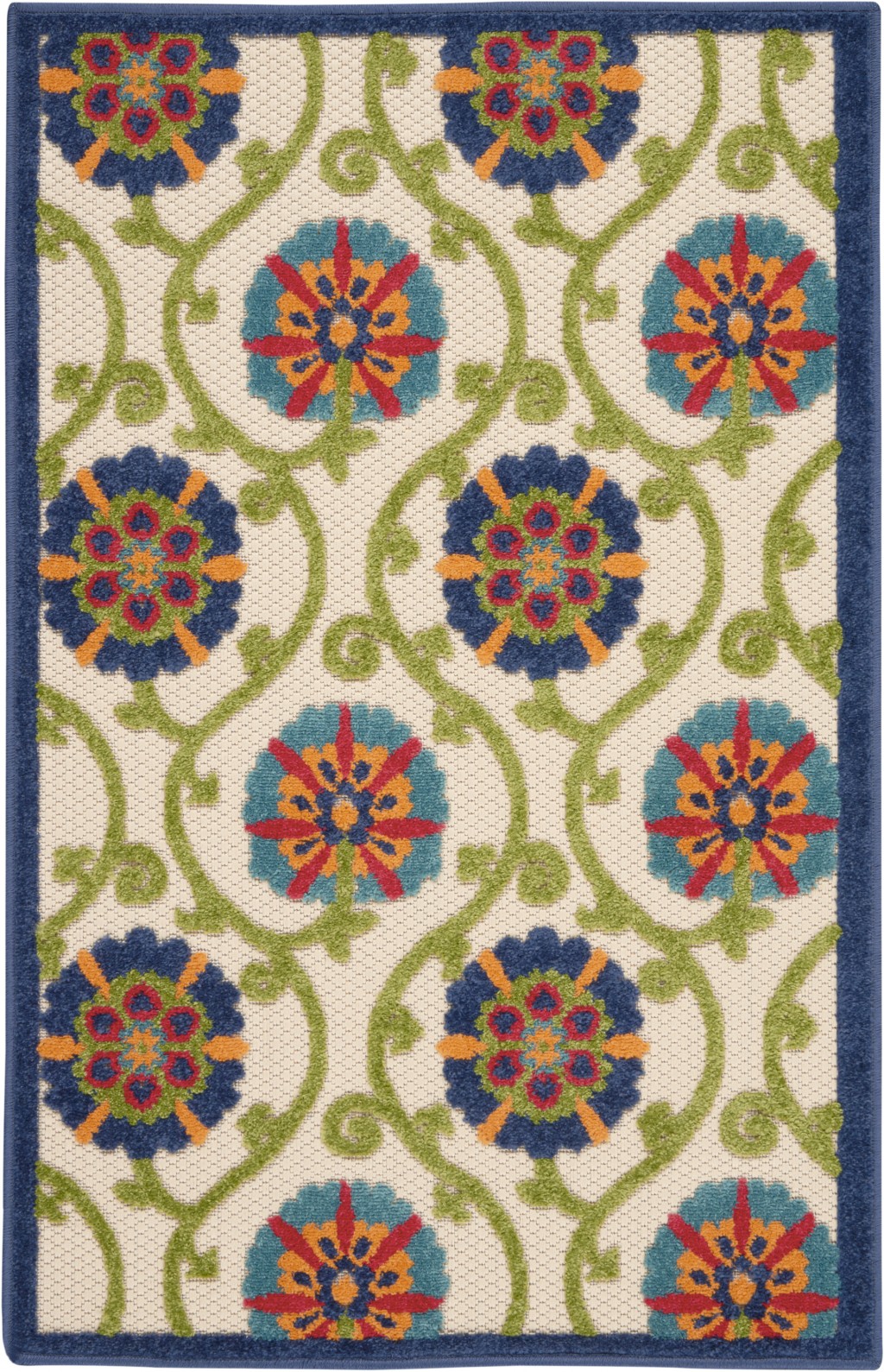 3' X 4' Ivory And Blue Floral Indoor Outdoor Area Rug-384970-1