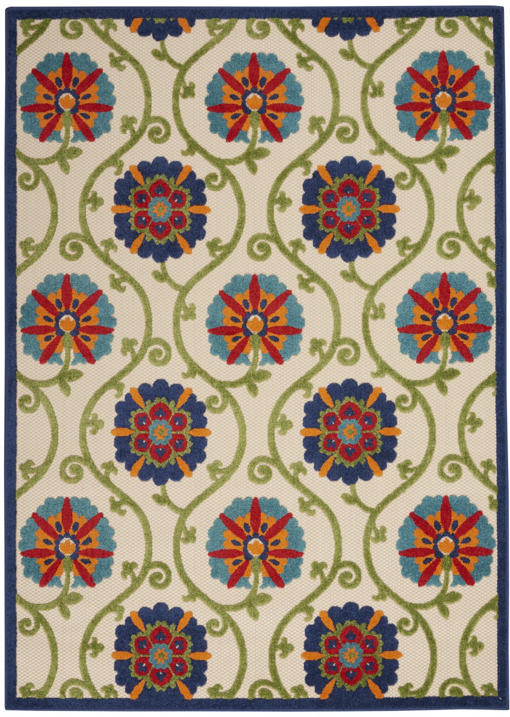 4' X 6' Ivory And Blue Floral Indoor Outdoor Area Rug-384971-1