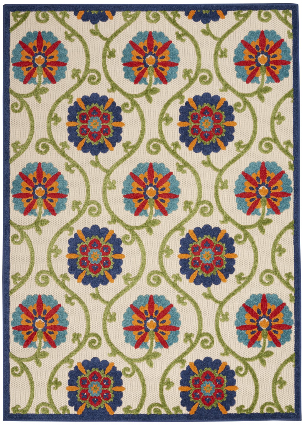 5' X 8' Ivory And Blue Indoor Outdoor Area Rug-384973-1