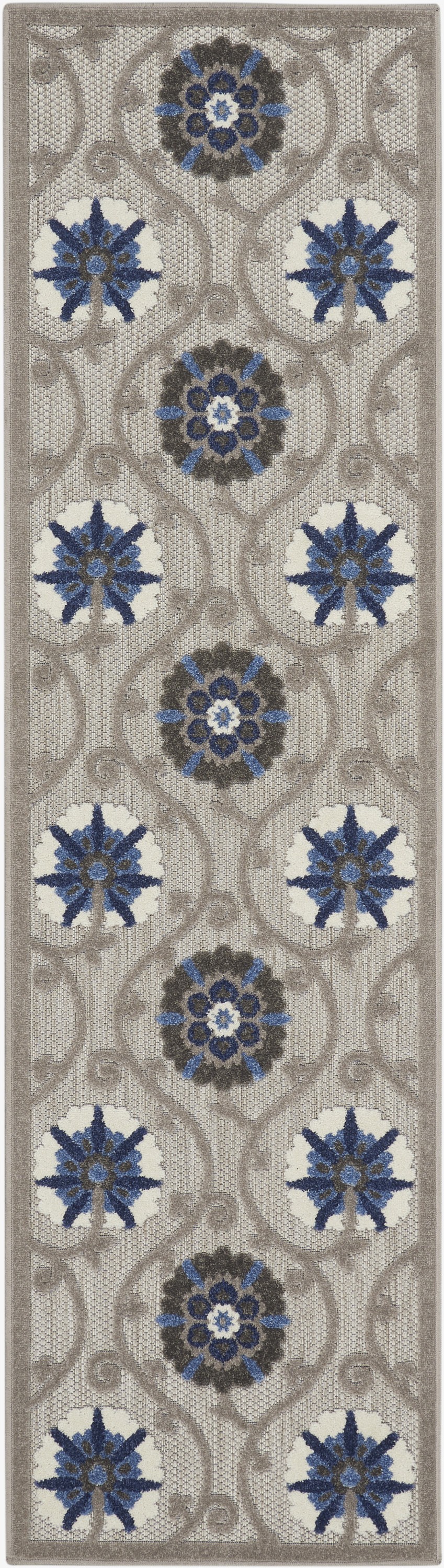 2' X 6' Blue And Gray Floral Indoor Outdoor Area Rug-384979-1