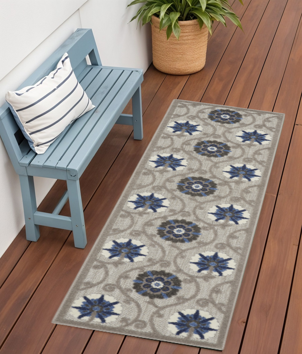 6' Blue And Gray Indoor Outdoor Area Rug-384979-1