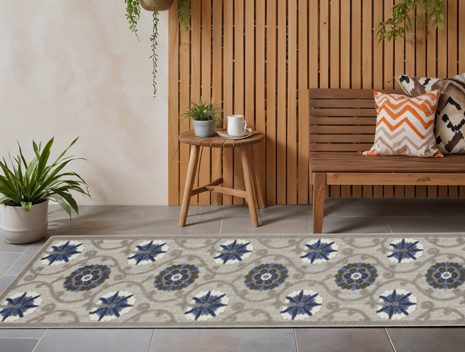 8' Blue And Gray Indoor Outdoor Area Rug-384980-1