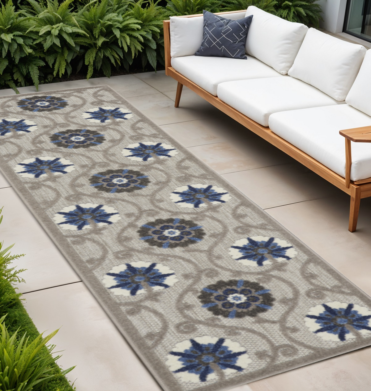 10' Blue And Gray Indoor Outdoor Area Rug-384981-1