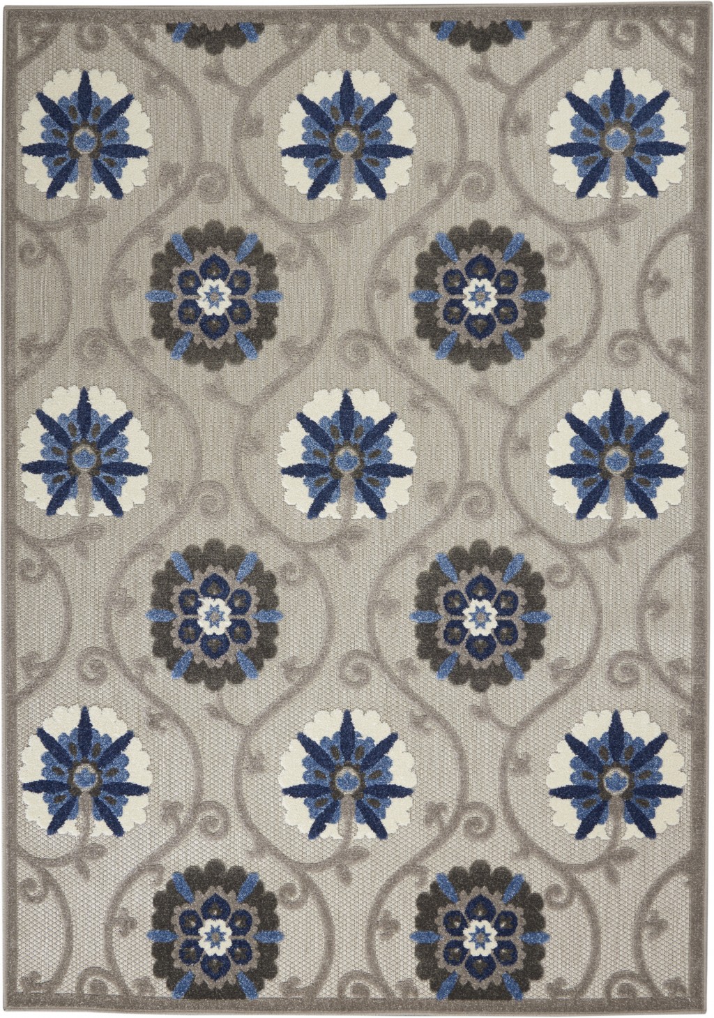 4' X 6' Blue And Gray Floral Indoor Outdoor Area Rug-384983-1