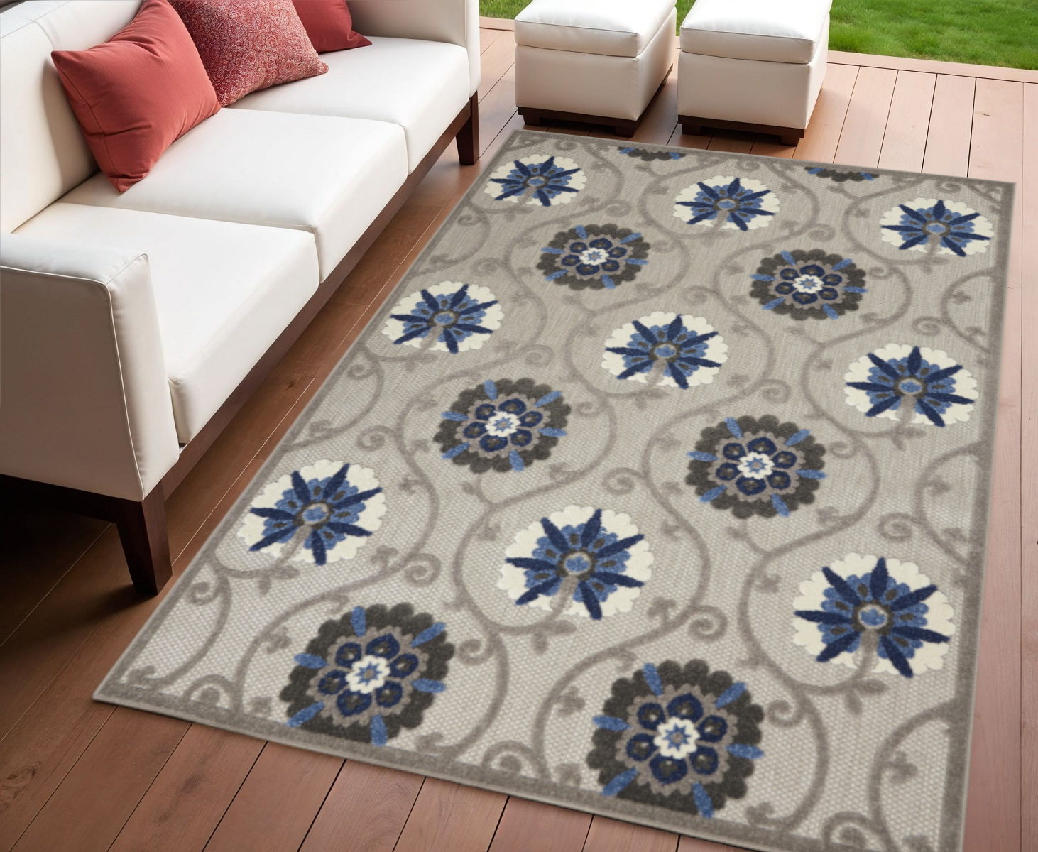 4' X 6' Blue And Gray Indoor Outdoor Area Rug-384983-1