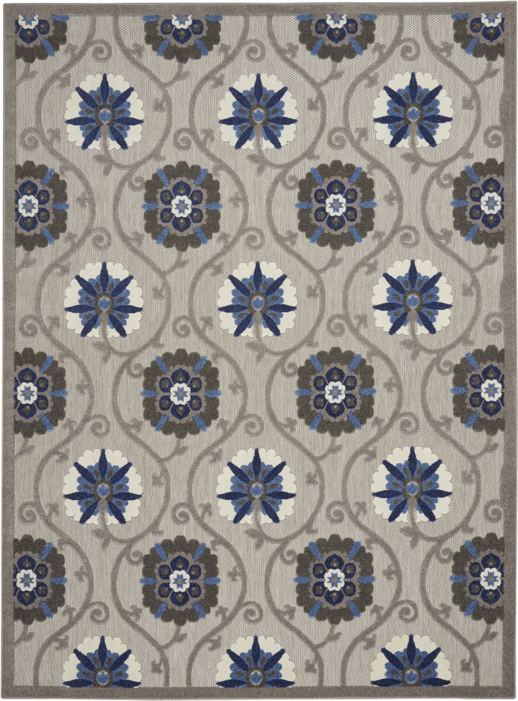 8' X 11' Blue And Gray Floral Indoor Outdoor Area Rug-384985-1