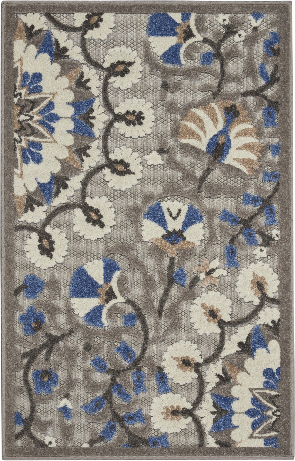 3' X 4' Blue And Gray Floral Indoor Outdoor Area Rug-384986-1