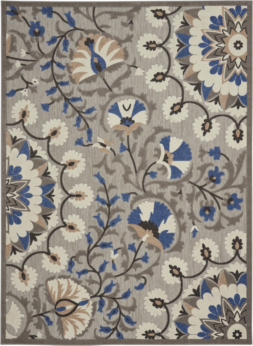 8' X 11' Blue And Gray Floral Indoor Outdoor Area Rug-384989-1