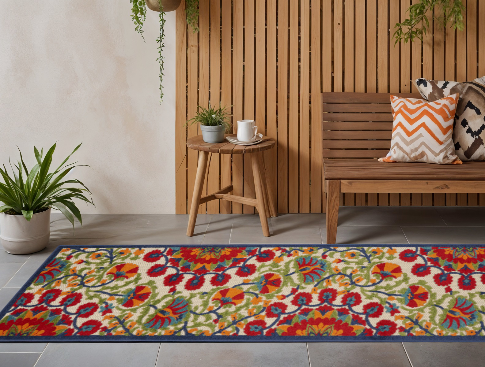 8' Red And Ivory Floral Indoor Outdoor Area Rug-384991-1