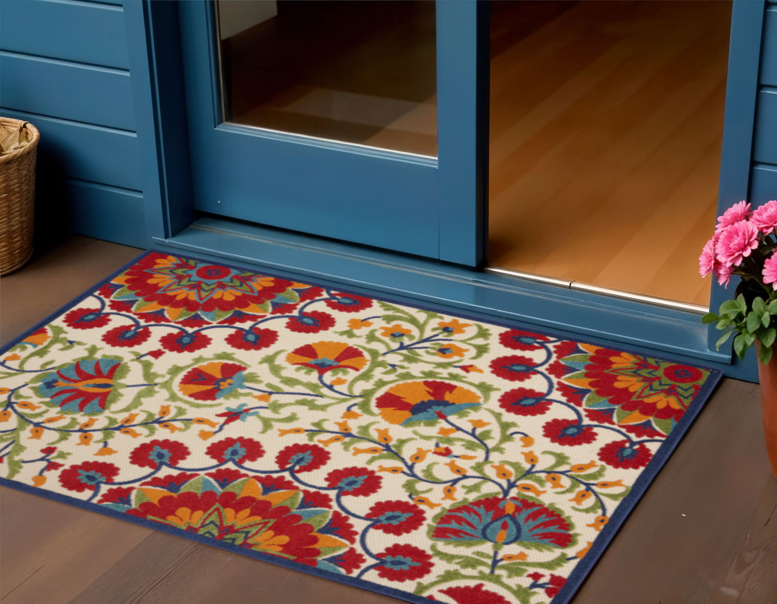 3' X 4' Red And Ivory Floral Indoor Outdoor Area Rug-384994-1