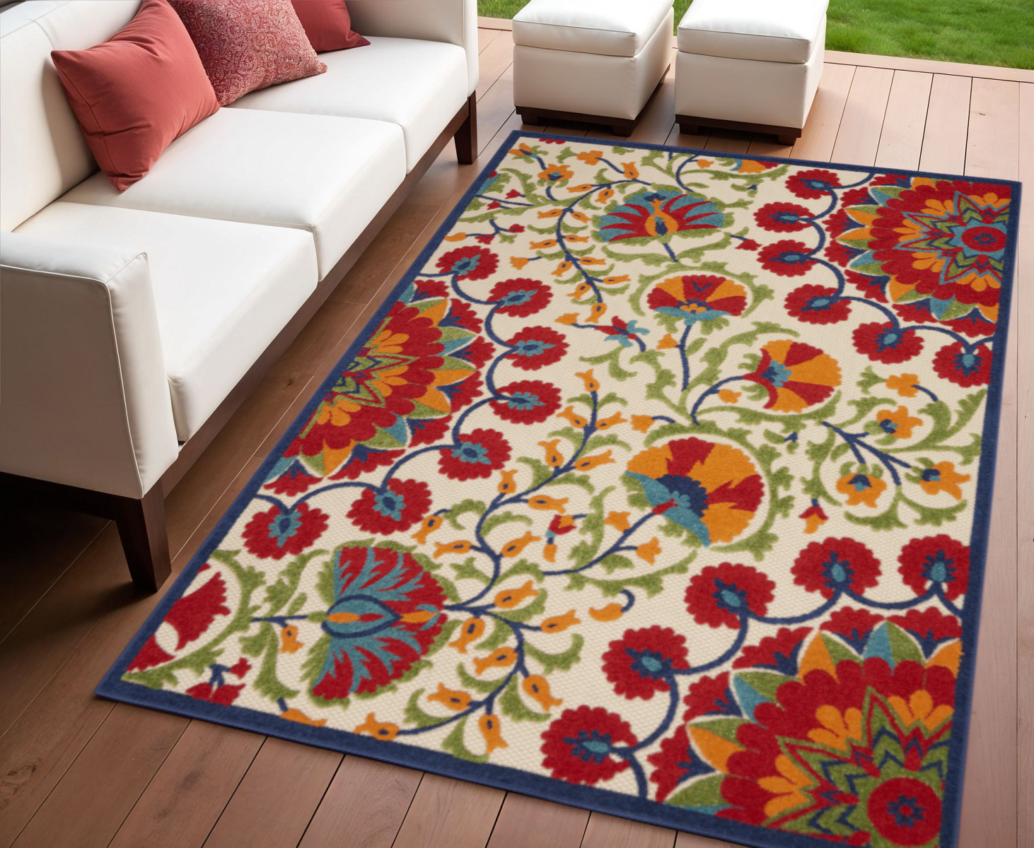 4' X 6' Red And Ivory Floral Indoor Outdoor Area Rug-384997-1