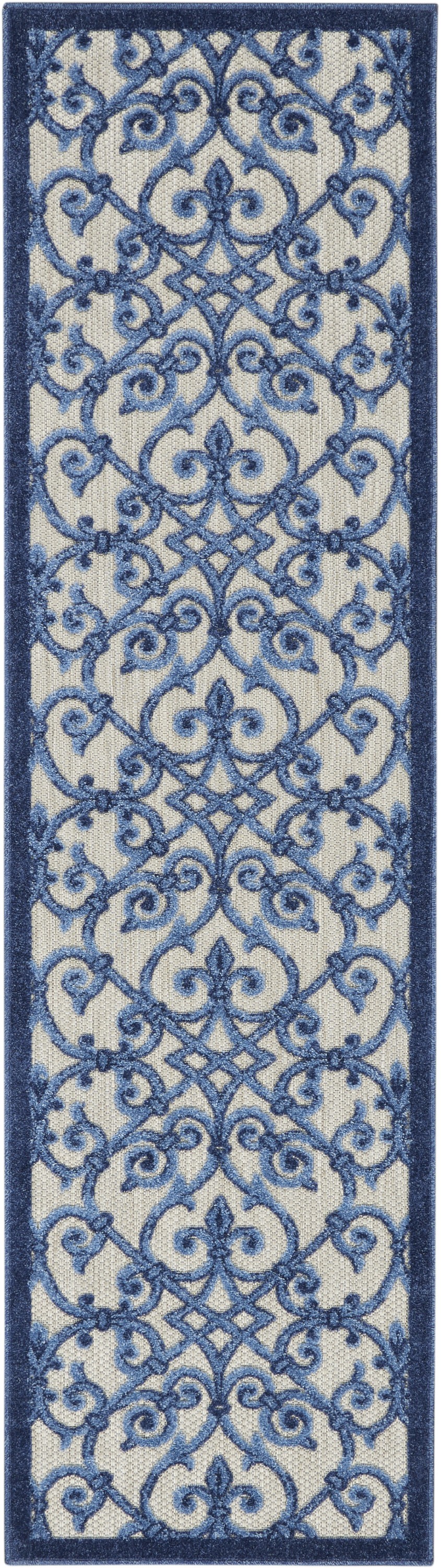 2' X 8' Blue And Gray Floral Indoor Outdoor Area Rug-385004-1