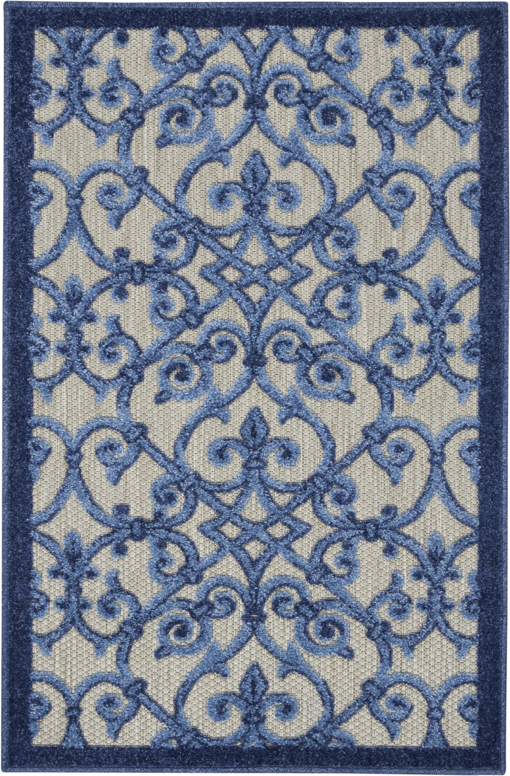 3' X 4' Blue And Gray Floral Indoor Outdoor Area Rug-385006-1