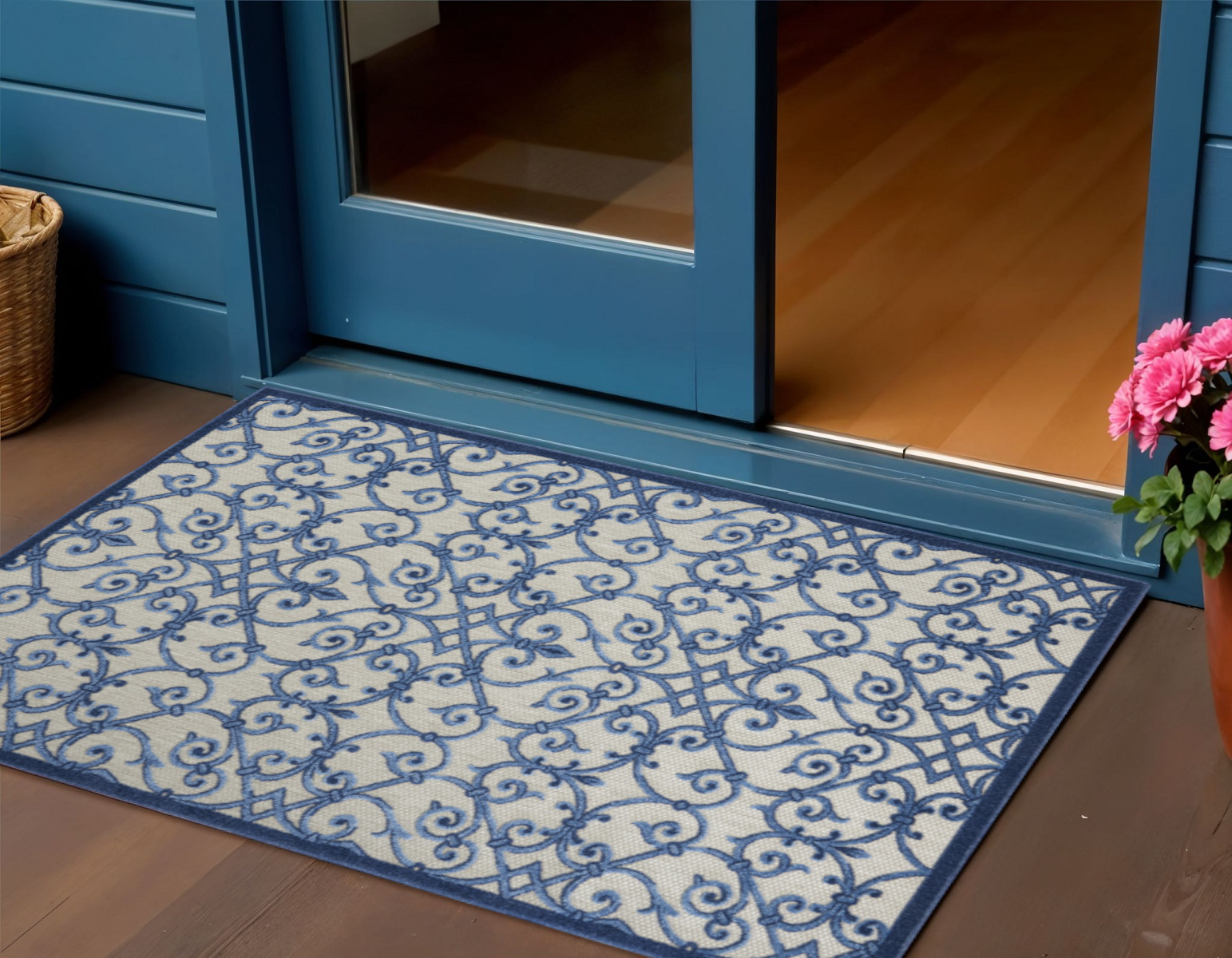 3' X 4' Blue And Gray Indoor Outdoor Area Rug-385006-1