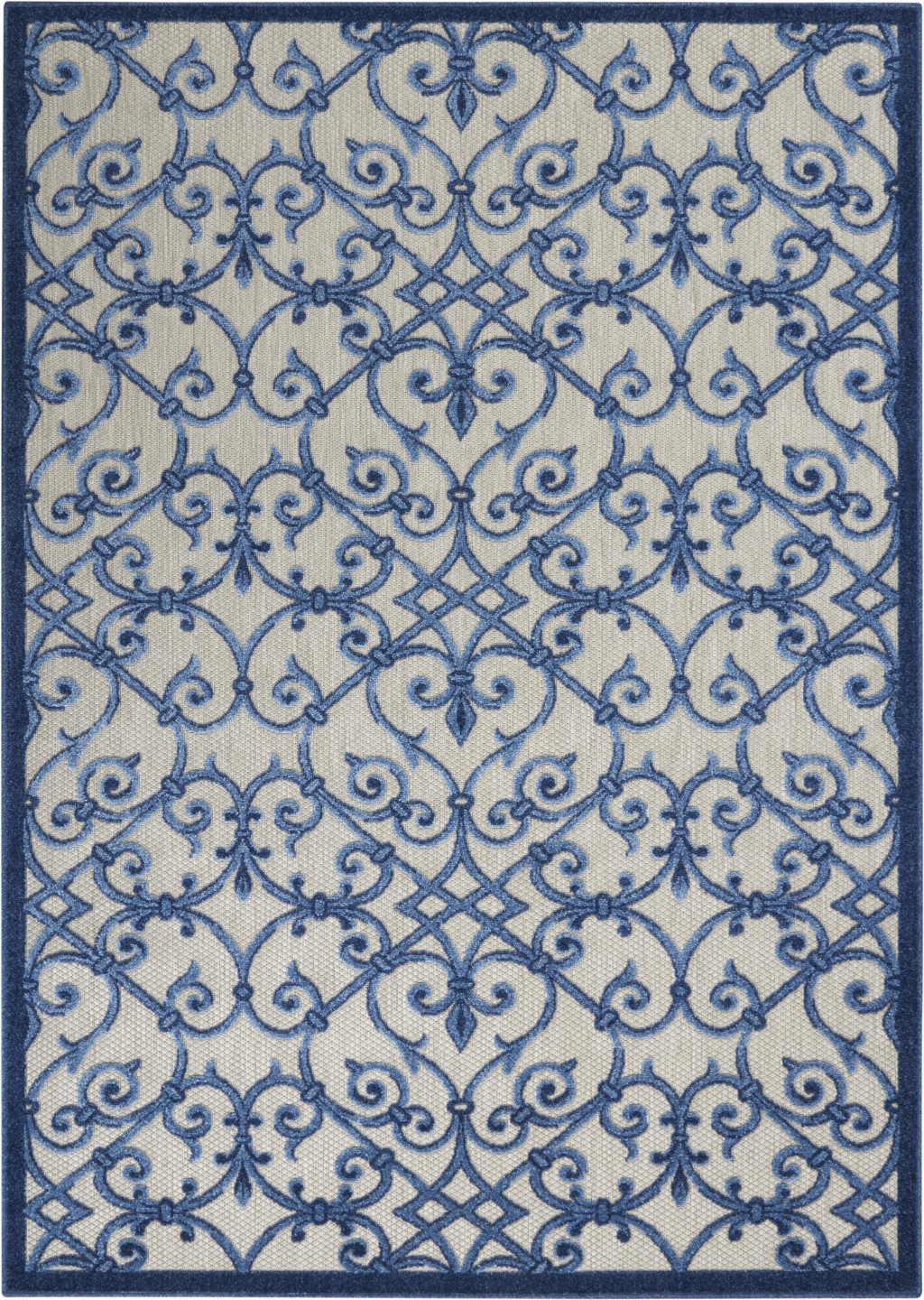 4' X 6' Blue And Gray Floral Indoor Outdoor Area Rug-385007-1
