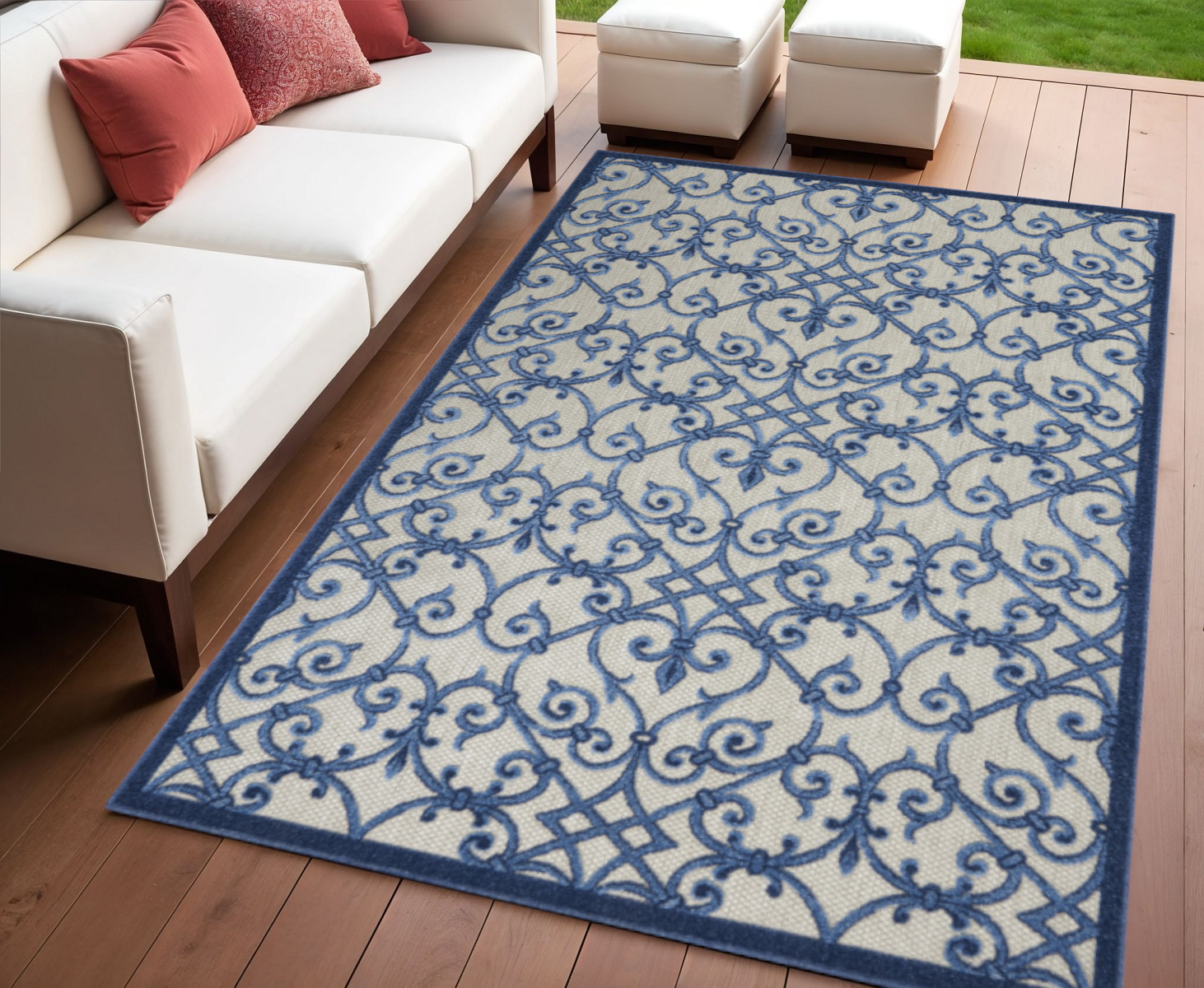 4' X 6' Blue And Gray Indoor Outdoor Area Rug-385007-1