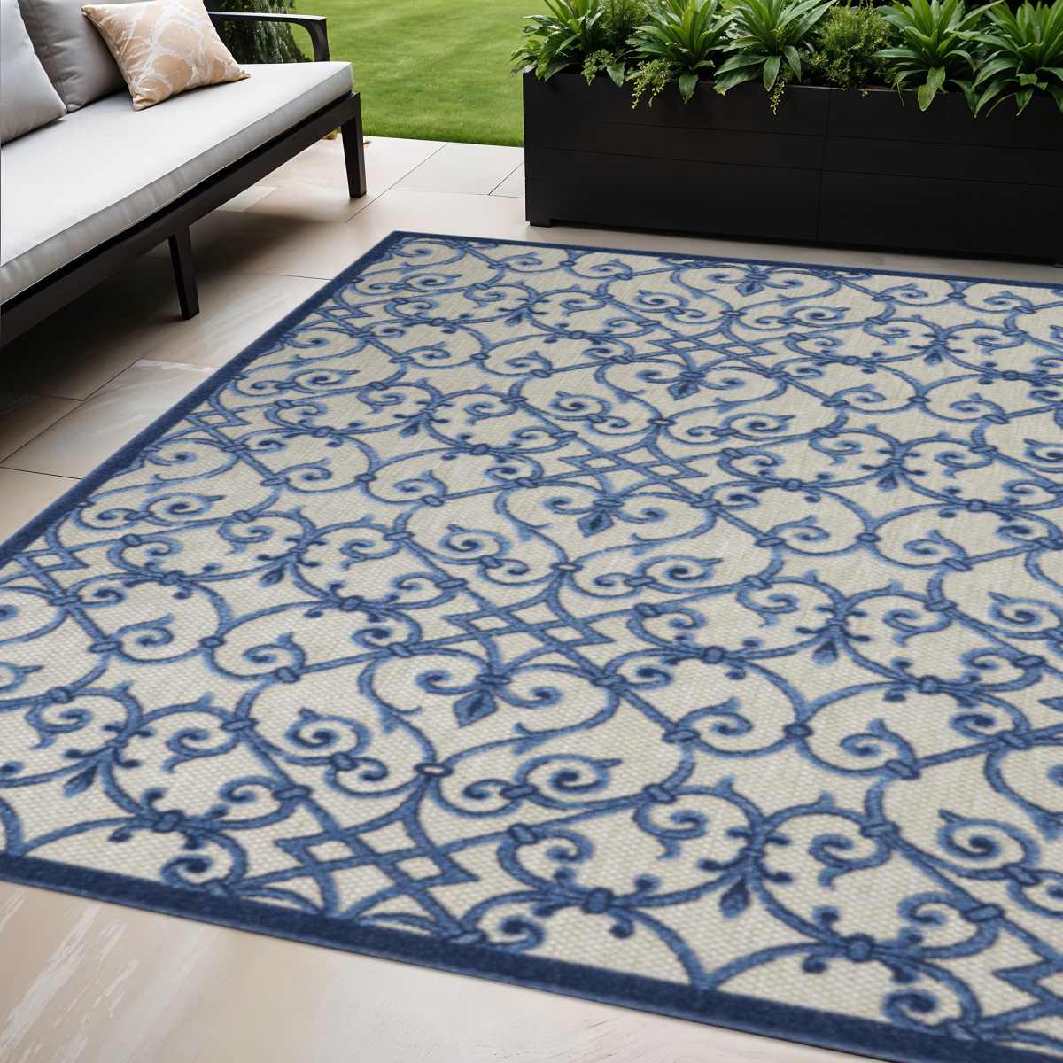 5' X 8' Blue And Gray Indoor Outdoor Area Rug-385008-1