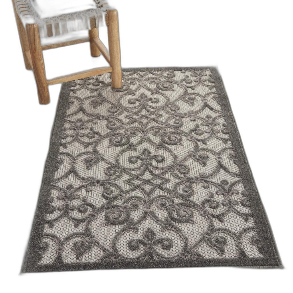 3' X 4' Gray Floral Indoor Outdoor Area Rug-385013-1