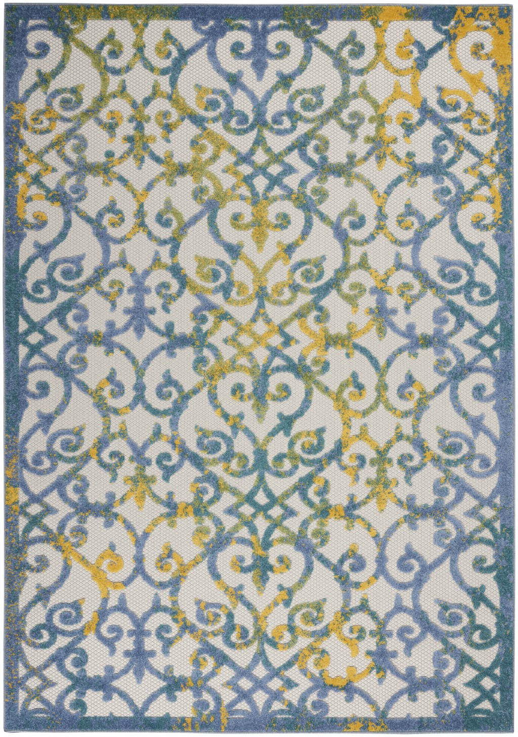 4' X 6' Ivory And Blue Floral Indoor Outdoor Area Rug-385017-1