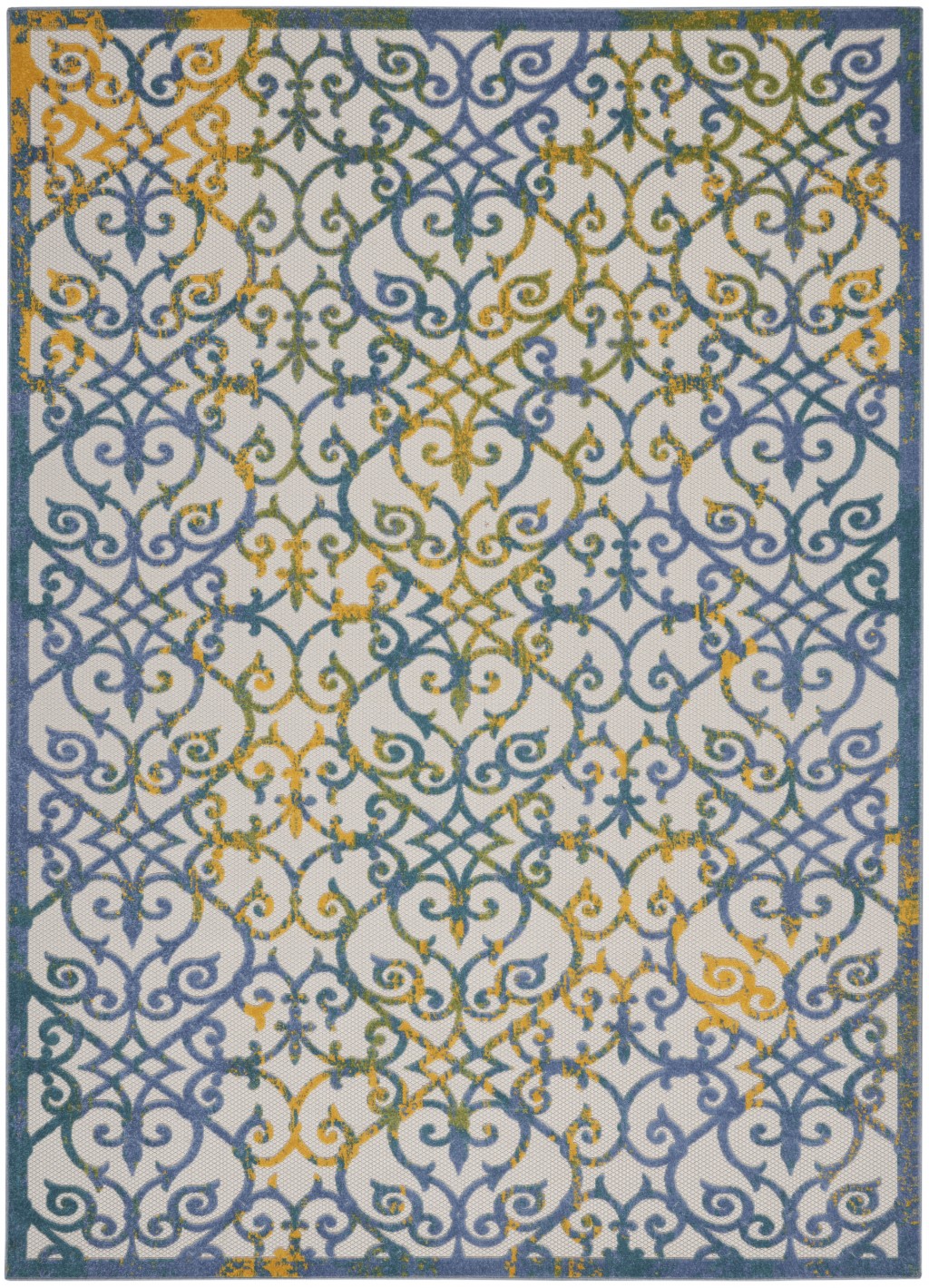 7' X 10' Ivory And Blue Floral Indoor Outdoor Area Rug-385022-1