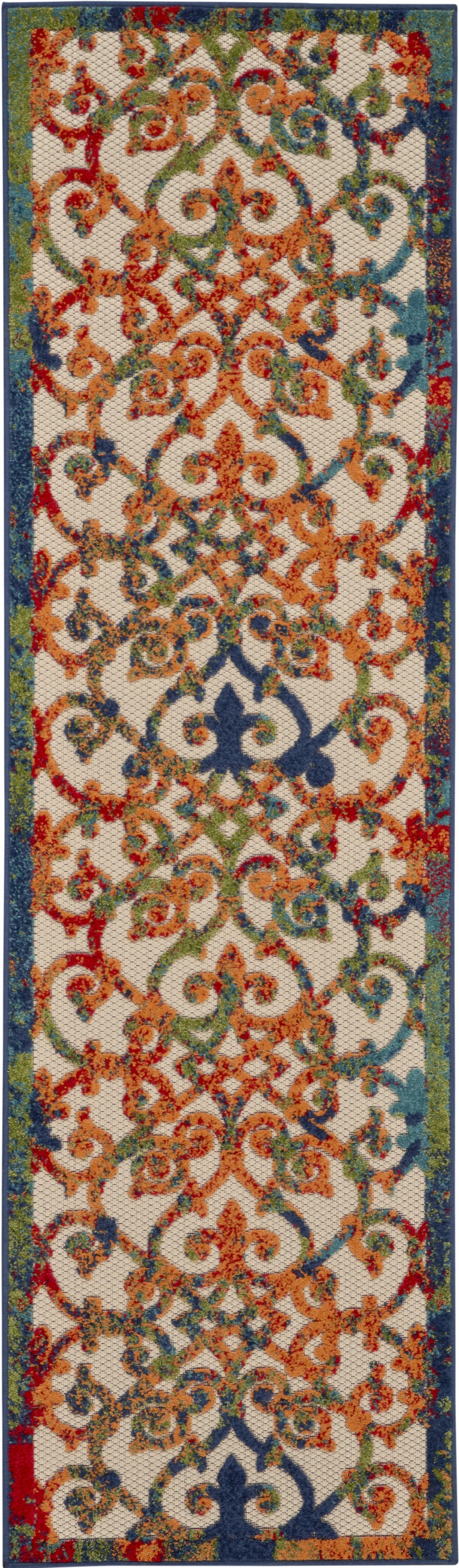 2' X 6' Ivory And Blue Floral Indoor Outdoor Area Rug-385024-1