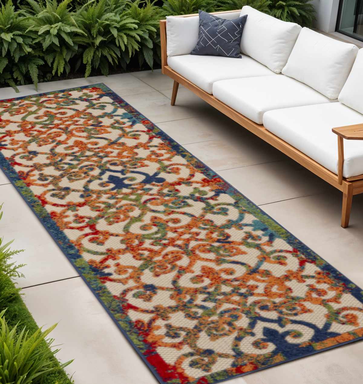 10' Ivory And Blue Indoor Outdoor Area Rug-385026-1